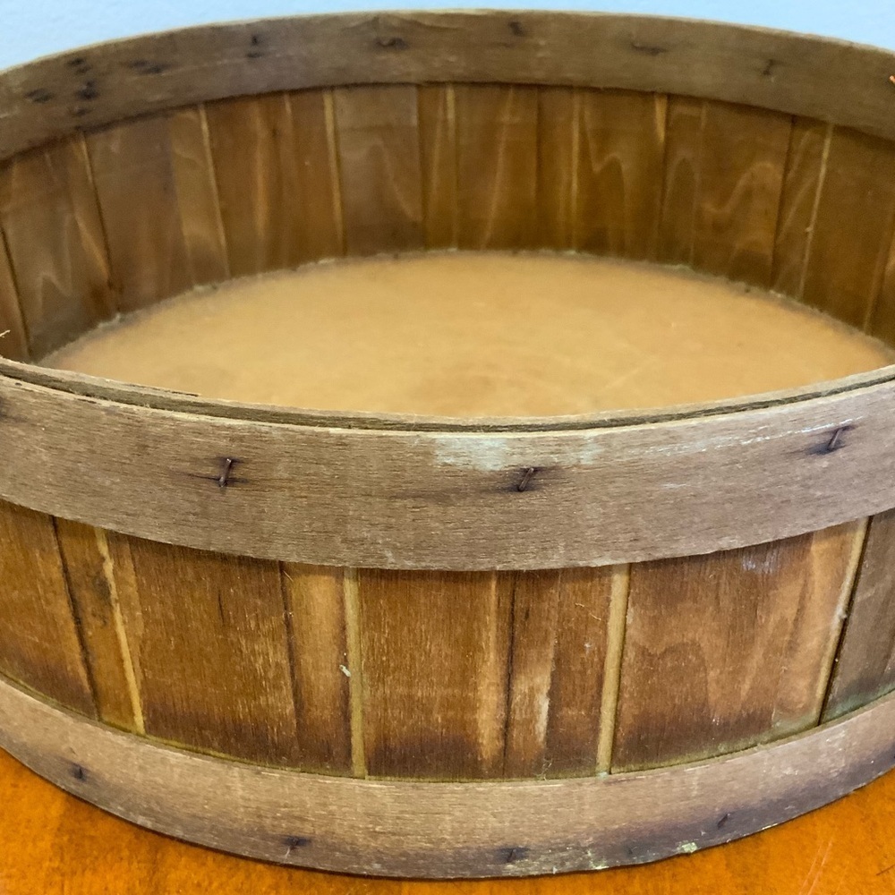 Unique Vintage Round Woven Splint Wood Basket - 12 Inches